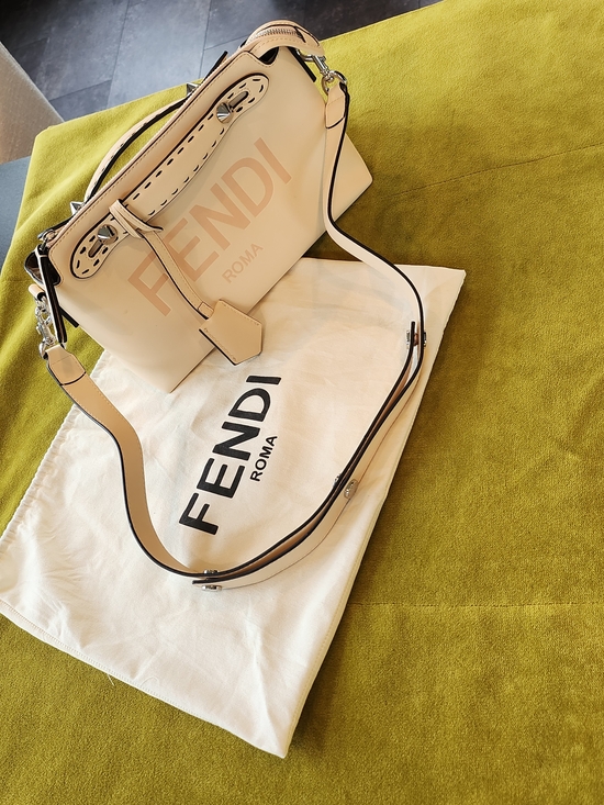None Handbags - Cream Leather Satchel with Pale Pink Logo Print